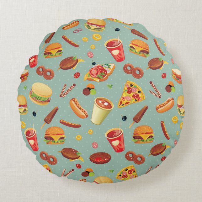 Elegant Fast Food Pattern Round Cushion (Front)