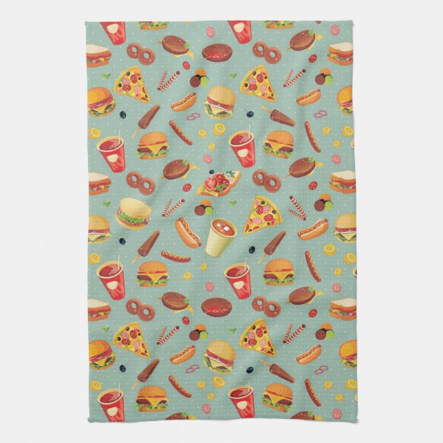 Elegant Fast Food Pattern Tea Towel (Vertical)