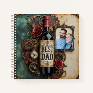 Elegant Father’s Day Steampunk Bottle and Gears Notebook