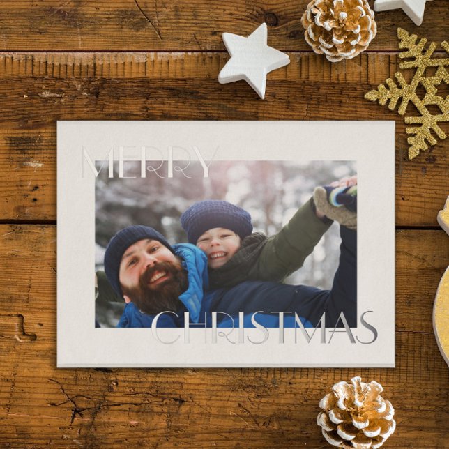  Elegant Father & Son Personalised Photo Christmas Foil Holiday Card (Creator Uploaded)