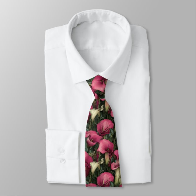 Elegant Fathers Day Calla Lilies Tie (Tied)