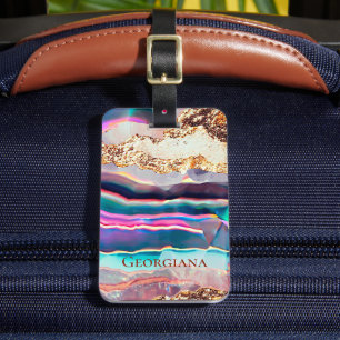 Elegant Faux Agate Marble Rainbow Pattern Custom Luggage Tag