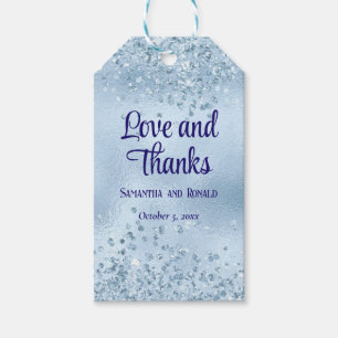 Elegant Faux Baby Blue Glitter and Foil Wedding Gift Tags