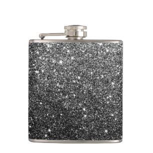 Elegant Faux Black Glitter Hip Flask