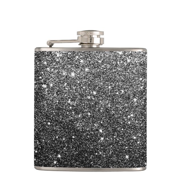 Elegant Faux Black Glitter Hip Flask (Front)