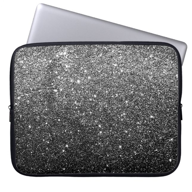 Elegant Faux Black Glitter Laptop Sleeve (Front)