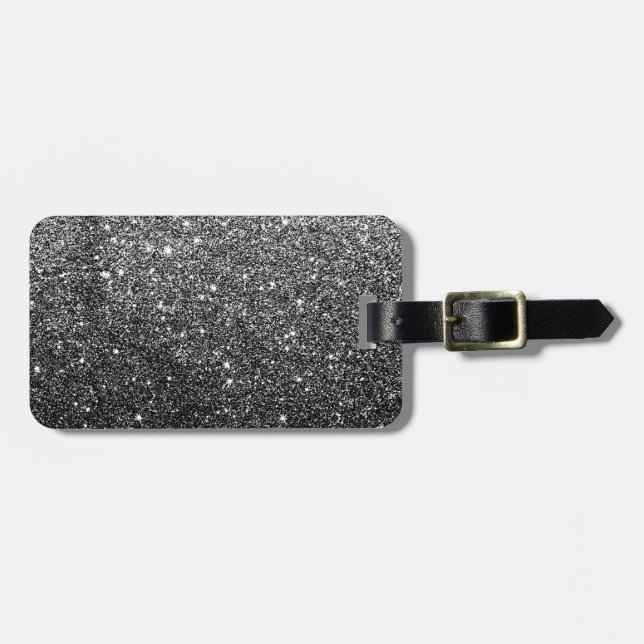 Elegant Faux Black Glitter Luggage Tag (Front Horizontal)