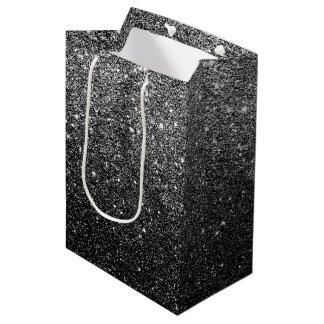 Elegant Faux Black Glitter Medium Gift Bag