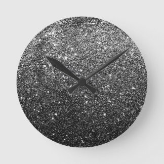 Elegant Faux Black Glitter Round Clock