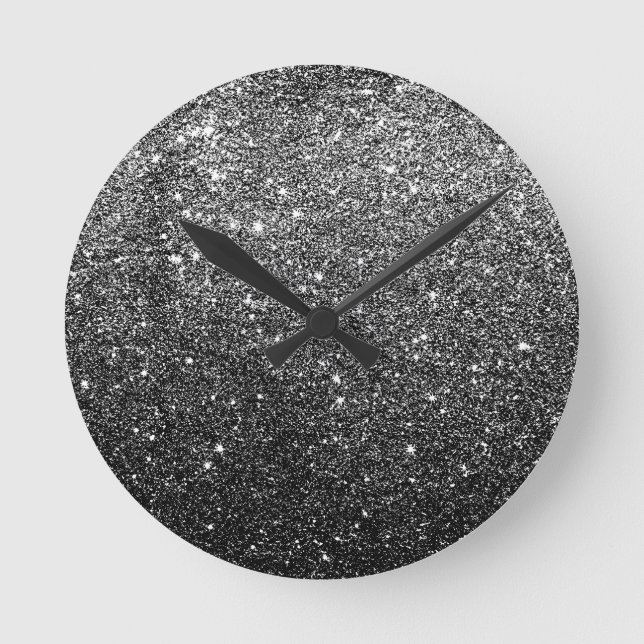Elegant Faux Black Glitter Round Clock (Front)