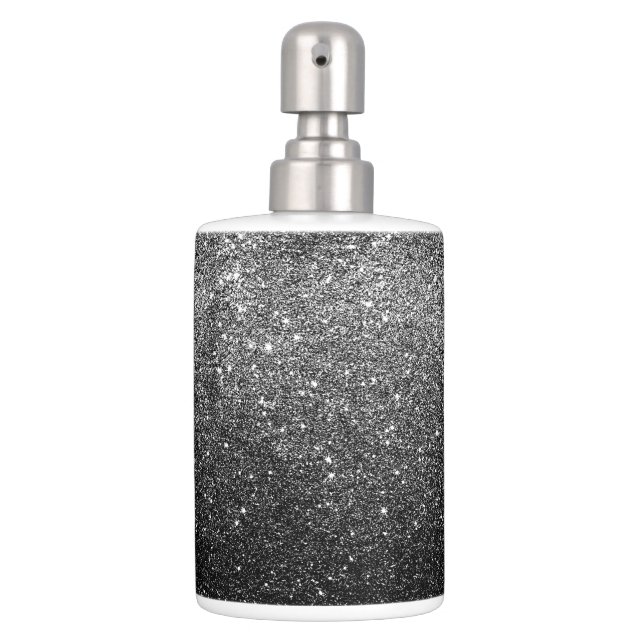 Elegant Faux Black Glitter Soap Dispenser And Toothbrush Holder (Front)