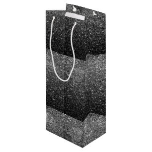 Elegant Faux Black Glitter Wine Gift Bag
