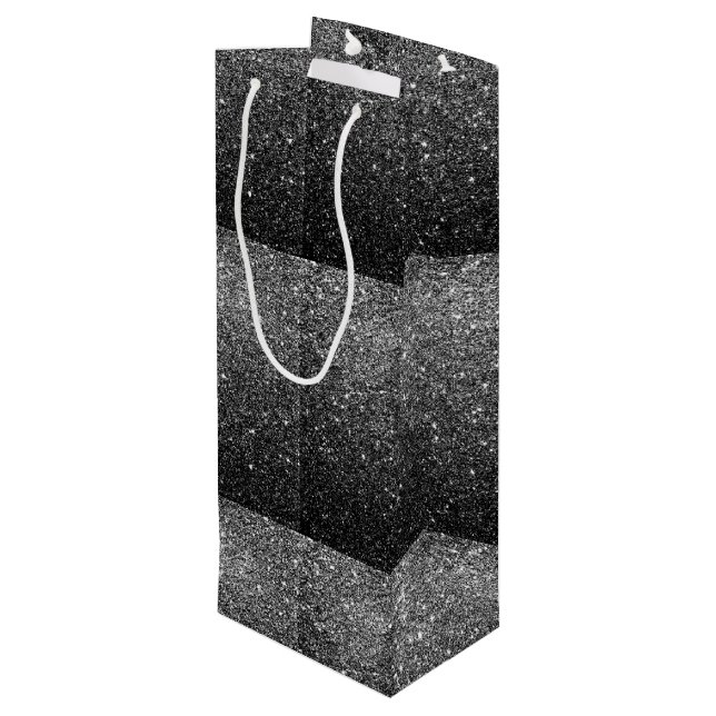 Elegant Faux Black Glitter Wine Gift Bag (Back Angled)