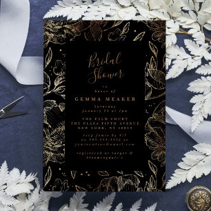 Elegant Faux Black Gold Floral Bridal Shower