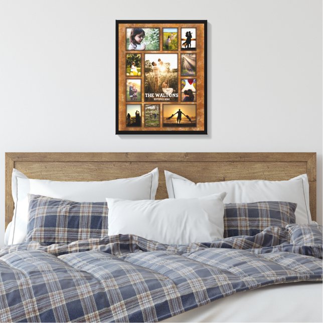 Elegant Faux Bronze Black Frame Family Collage Canvas Print (Insitu(Bedroom))