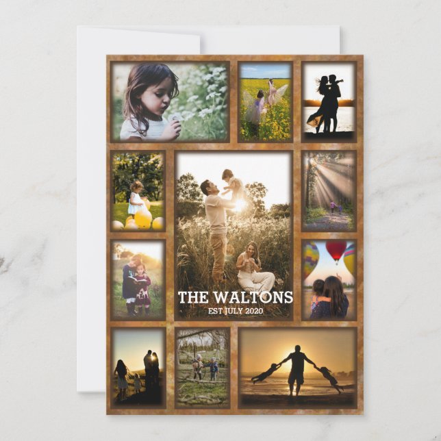 Elegant Faux Bronze Frame Family Photo Collage Card (Front)