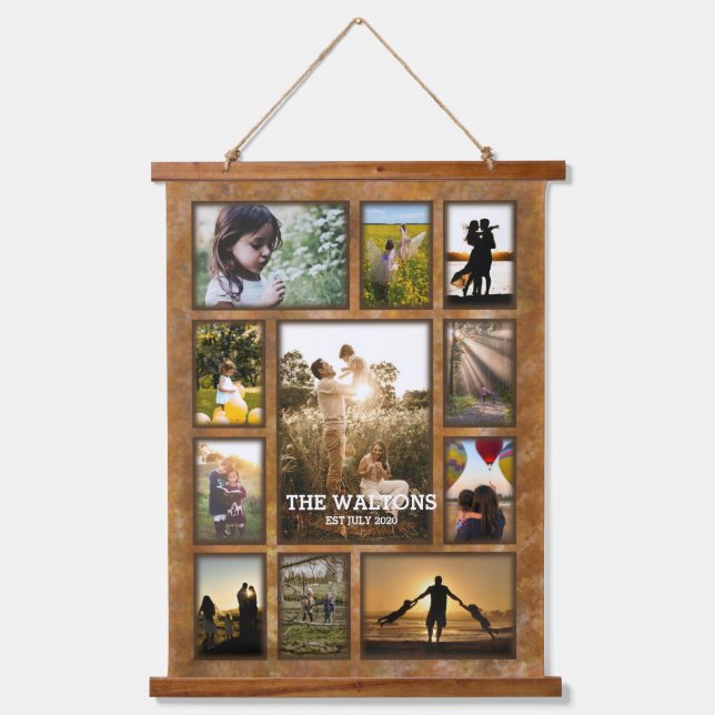 Elegant Faux Bronze Frame Photo Collage Wood Hanging Tapestry (Front)