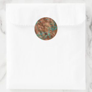 Elegant Faux Copper & Teal Foil Pattern Wedding Classic Round Sticker