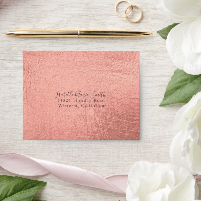 Elegant Faux Coral Foil Texture Wedding RSVP Envelope (Wedding)