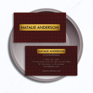 Elegant Faux Crocodile Burgundy & Gold Business Card
