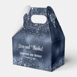 Elegant Faux Dark Blue Glitter and Foil Wedding Favour Box