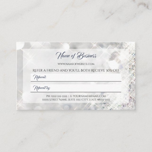 Elegant FAUX Diamond Glitter Sparkle Referral Card (Front)