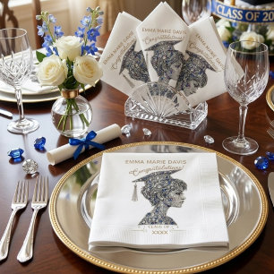 Elegant Faux Diamond & Sapphire Graduation Girl Pa Napkin