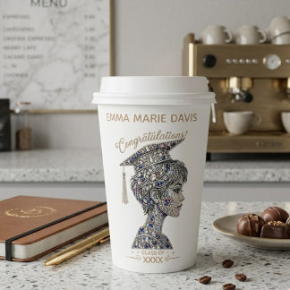 Elegant Faux Diamond & Sapphire Graduation Girl Pa Paper Cups