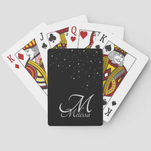 Elegant Faux Embossed Glitter Silver Monogram Playing Cards
