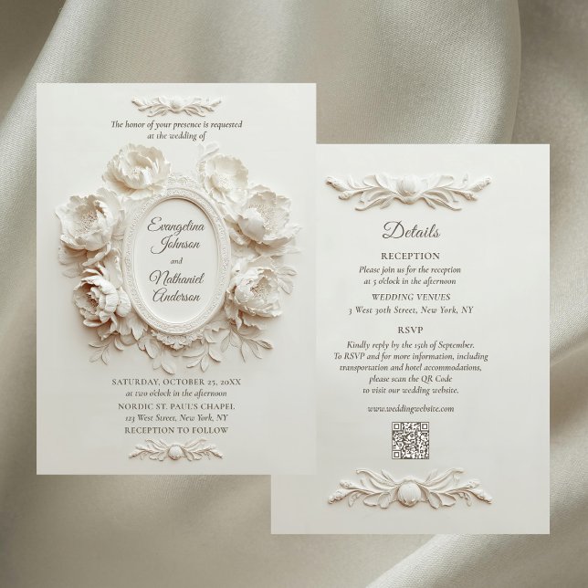 Elegant Faux Embossed Peonies Formal Wedding  Invitation (Creator Uploaded)