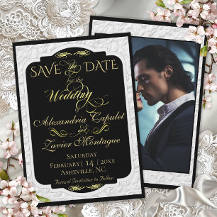 Elegant Faux Embossed, Photo - Black/Gold Save The Date