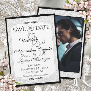 Elegant Faux Embossed, Photo - White/Black Save The Date
