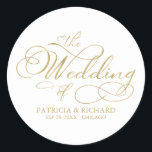 Elegant Faux Foil Calligraphy Modern Wedding Classic Round Sticker<br><div class="desc">Enhance your wedding experience with our modern gold calligraphy wedding suite, designed for sophistication and glamour. Customise it easily in just a few clicks to create a celebration that reflects your unique style. If you have any questions, need assistance, or want to adjust any details, please feel free to reach...</div>