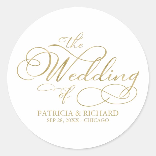 Elegant Faux Foil Calligraphy Modern Wedding Classic Round Sticker (Front)