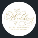 Elegant Faux Foil Calligraphy Modern Wedding Classic Round Sticker<br><div class="desc">Enhance your wedding experience with our modern gold calligraphy wedding suite, designed for sophistication and glamour. Customise it easily in just a few clicks to create a celebration that reflects your unique style. If you have any questions, need assistance, or want to adjust any details, please feel free to reach...</div>