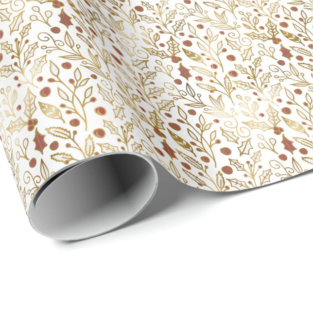 Elegant Faux Foil Christmas Holiday Botanicals Wrapping Paper (Roll Corner)