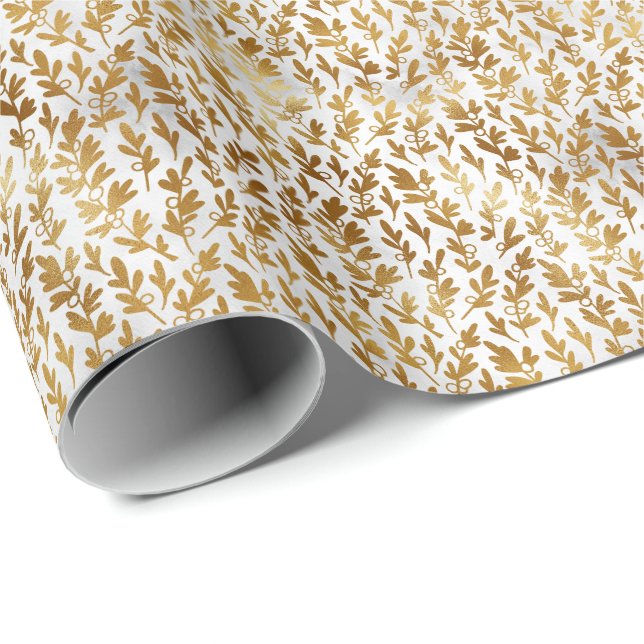 Elegant Faux Foil Christmas Holiday Botanicals Wrapping Paper (Roll Corner)