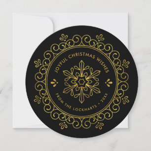Elegant Faux Foil Frame Round Holiday Photo Card