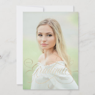 Elegant faux-foil script single photo graduation invitation