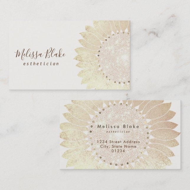 elegant faux foil sunflower design business card (Front/Back)