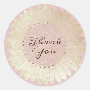 elegant faux foil sunflower design classic round sticker