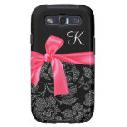 Elegant Faux Glitter Damask Girly Hot Pink Bow