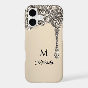 Elegant Faux Glitter Drip Monogram & Name