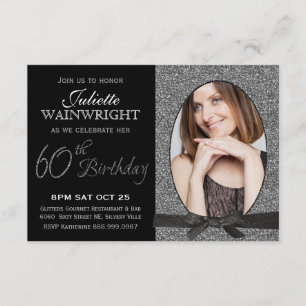 Elegant Faux Glitter Photo 60th Birthday Party Invitation