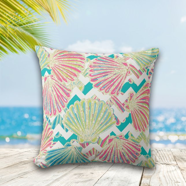 Elegant Faux Glitter Seashells on Chevrons Cushion (Creator Uploaded)