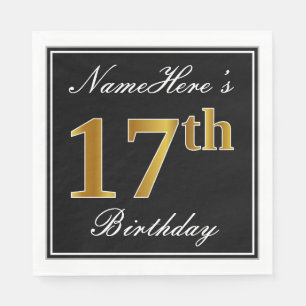 Elegant, Faux Gold 17th Birthday + Custom Name Napkin
