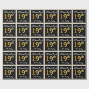 Elegant, Faux Gold 19th Birthday + Custom Name Wrapping Paper