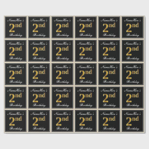 Elegant, Faux Gold 2nd Birthday + Custom Name Wrapping Paper