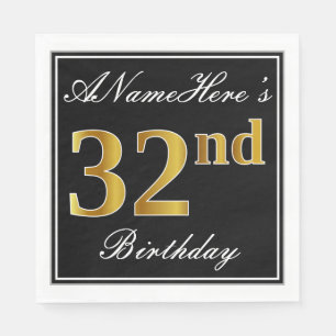 Elegant, Faux Gold 32nd Birthday + Custom Name Napkin