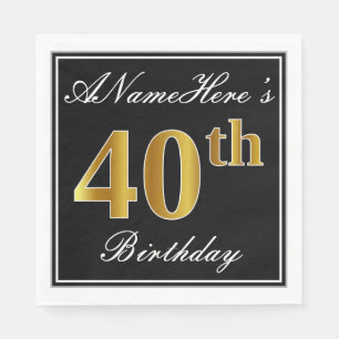 Elegant, Faux Gold 40th Birthday + Custom Name Napkin